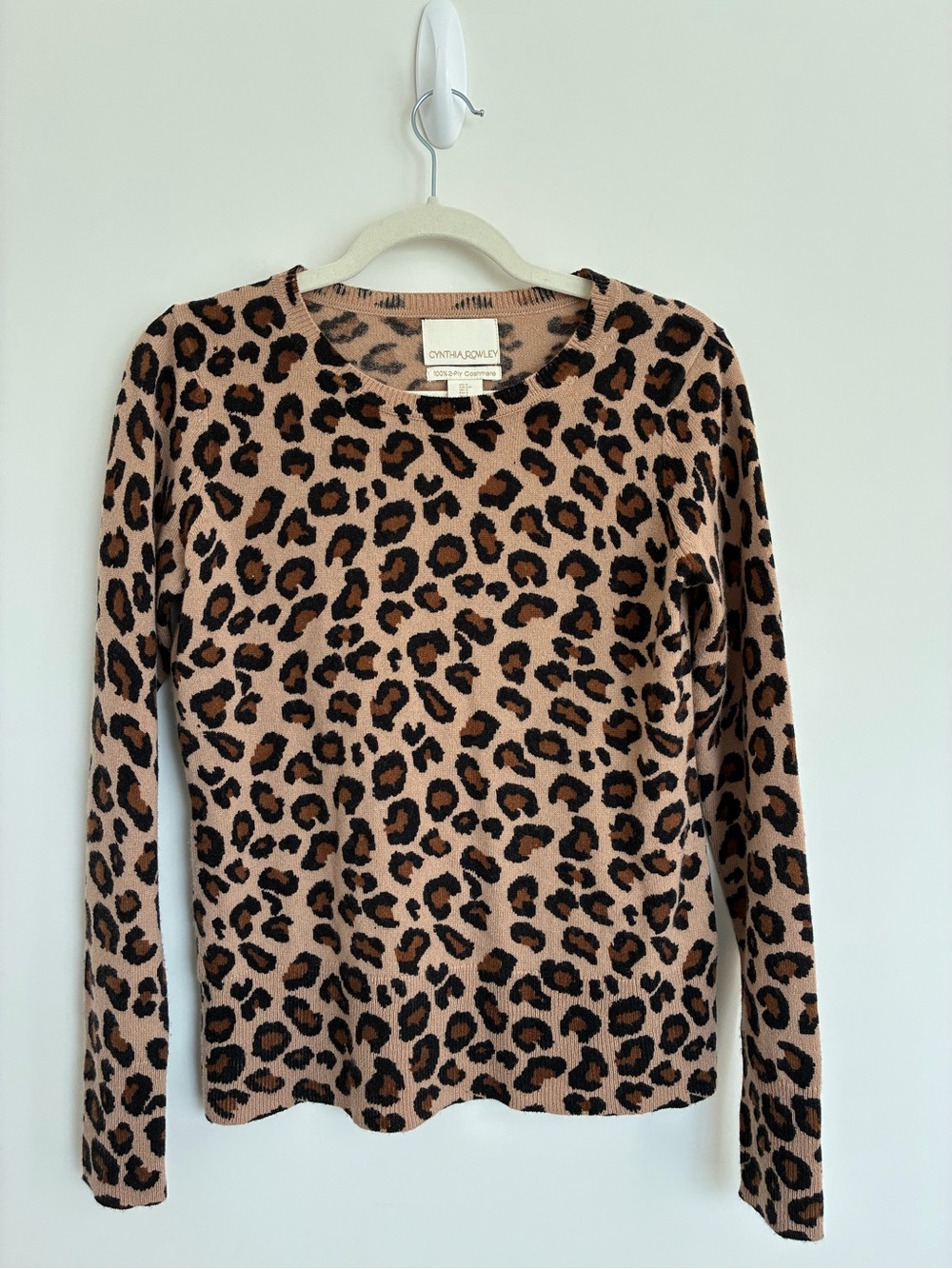Cynthia Rowley Leopard Print Crewneck Sweater Cashmere size small